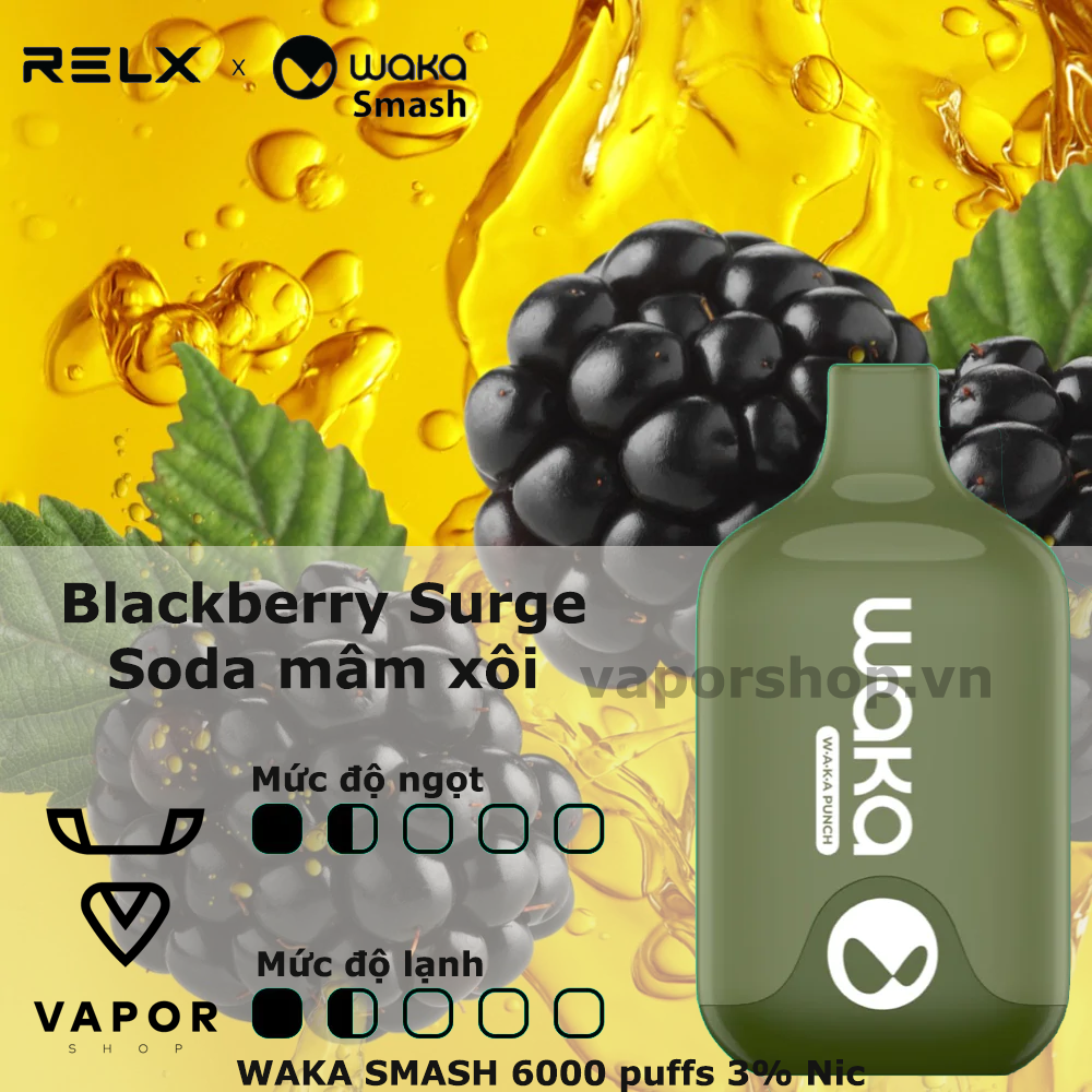 POD 1 LẦN RELX WAKA SMASH 6000 HƠI Blackberry Surge Soda Mâm Xôi - Thuốc lá điện tử vape chính hãng tại tp HCM