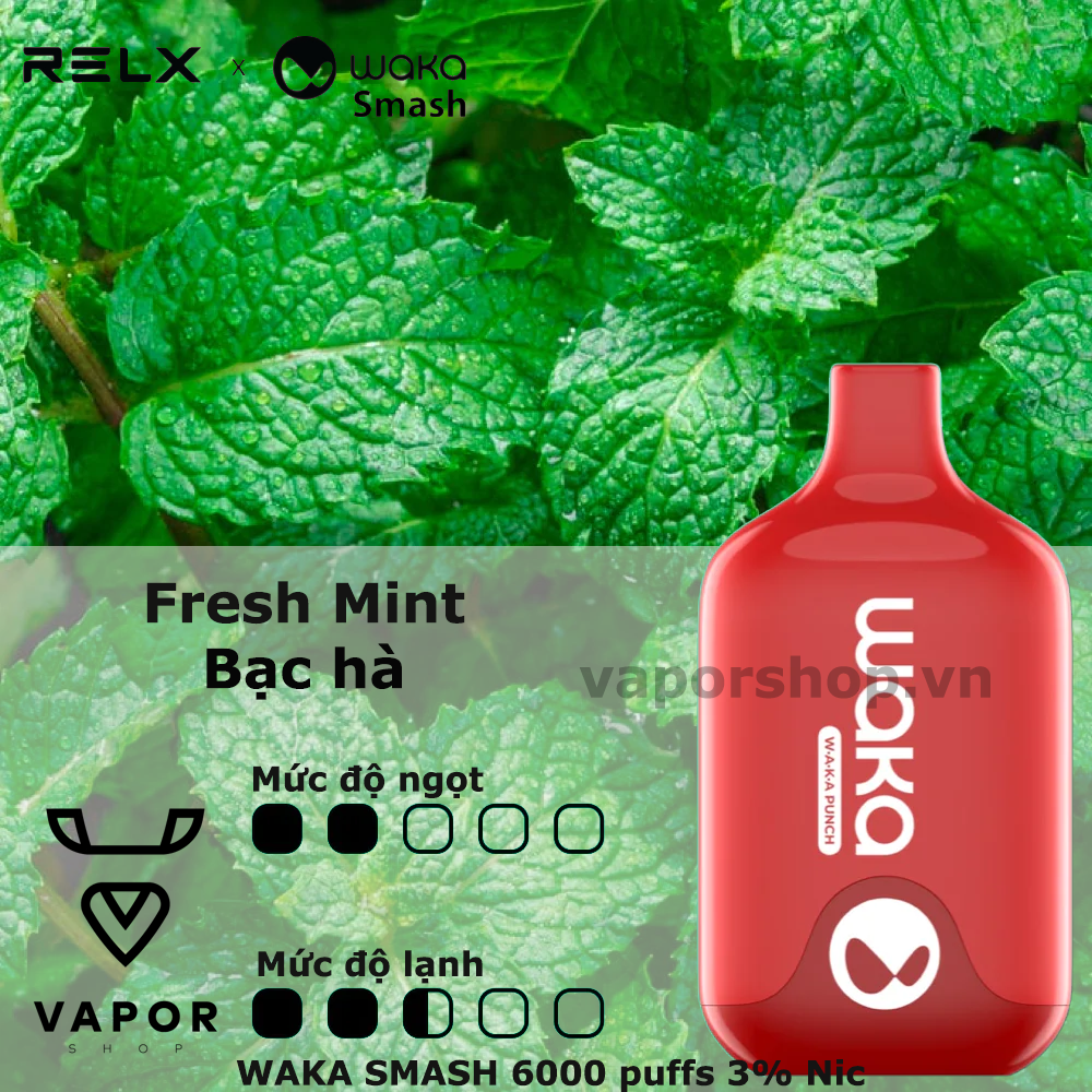 POD HÚT RELX WAKA SMASH 6000 HƠI  Fresh Mint Bạc Hà - Cai thuốc lá không độc hại sức khỏe ở Vaporshop