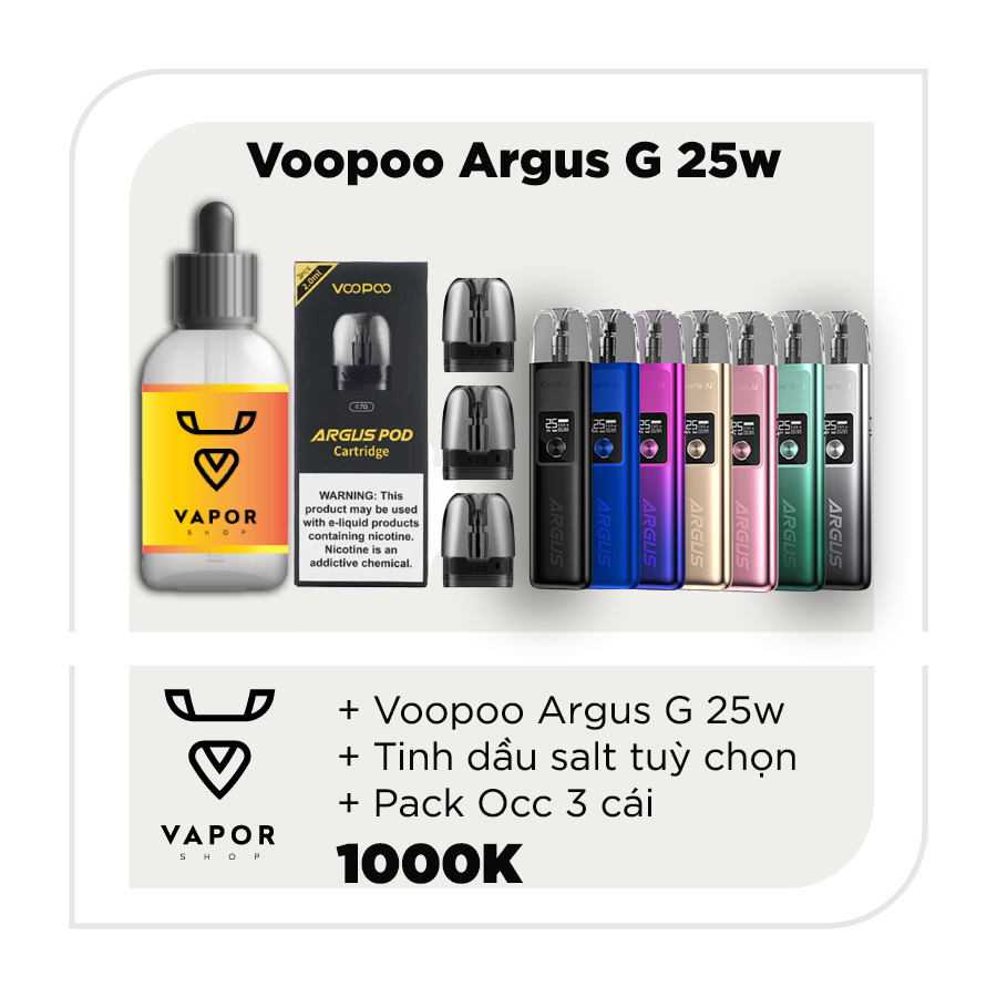 Combo Voopoo Argus G 25W  Pod Kit kèm Tinh dầu và Pack Pod occ