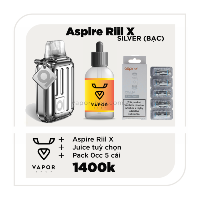 COMBO ASPIRE RIIL X - Máy fullbox + Tinh dầu tuỳ chọn + Pack Occ (5pcs)