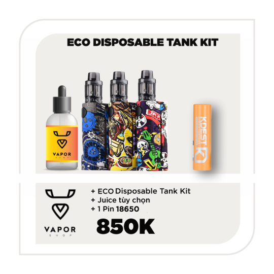COMBO ECO DISPOSABLE TANK KIT - Máy fullbox + Tinh dầu tuỳ chọn + Pin 18650