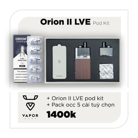COMBO ORION V2 LVE - Máy fullbox + Tinh dầu tuỳ chọn + Pack Occ (5pcs)